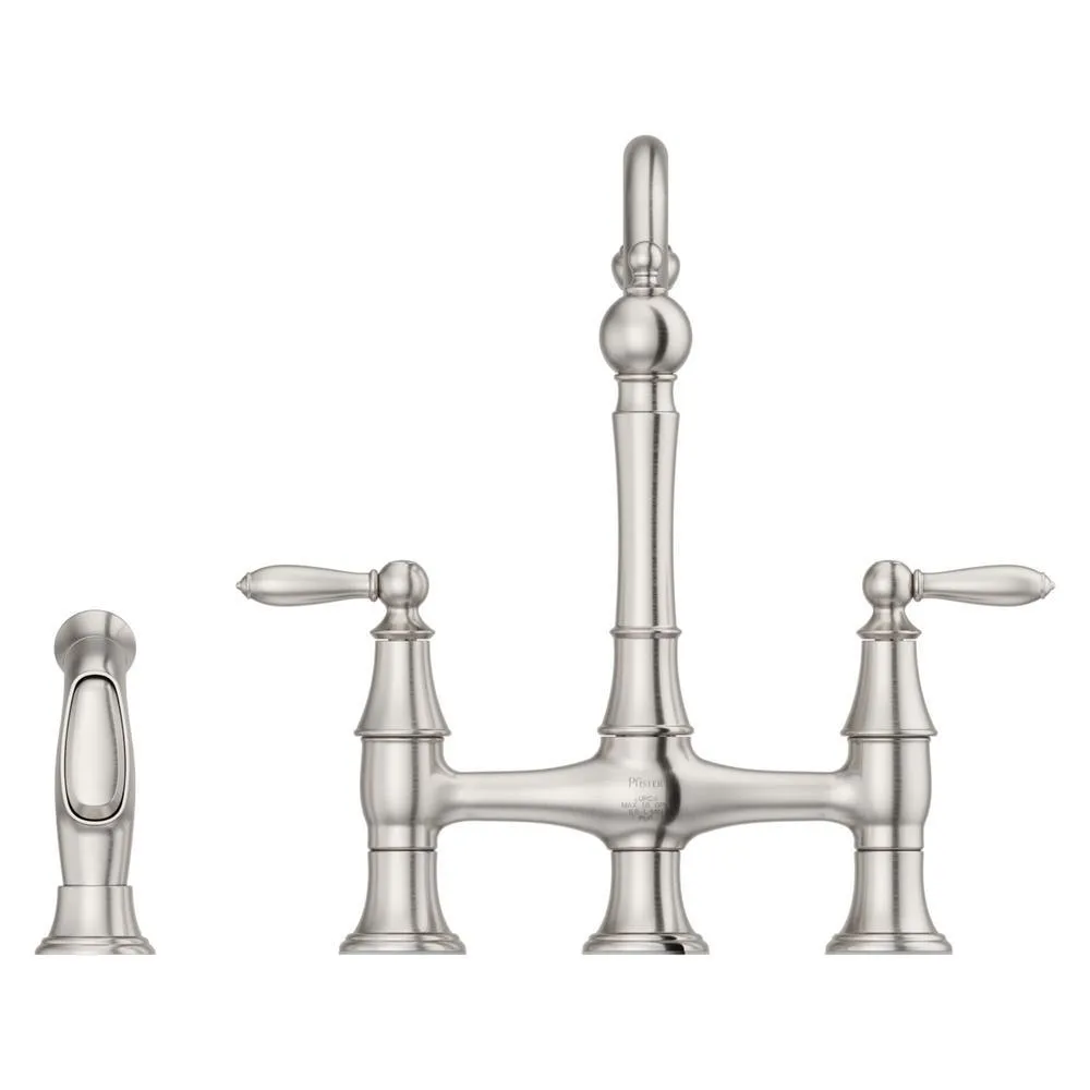 Pfister Courant Two Handle Bridge Kitchen Faucet with Side Spray in Stainless Steel, photo 3 of 11