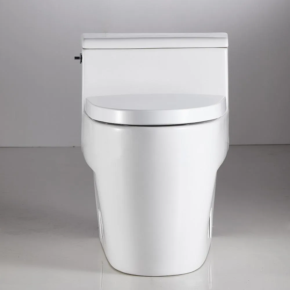 1-Piece 1.28 GPF Single Flush High Efficiency Elongated Toilet in White, Seat Included, photo 3 of 6