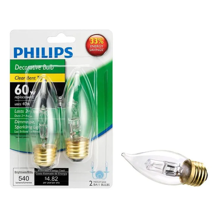 Philips 40-Watt Equivalent BA11 Halogen Bent Tip Candle Light Bulb (2-Pack), photo 3 of 6
