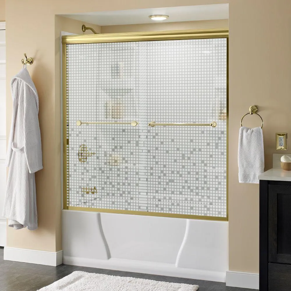 Crestfield 60 in. x 58-1/8 in. Semi-Frameless Traditional Sliding Bathtub Door in Bronze with Transition Glass, photo 15 of 67