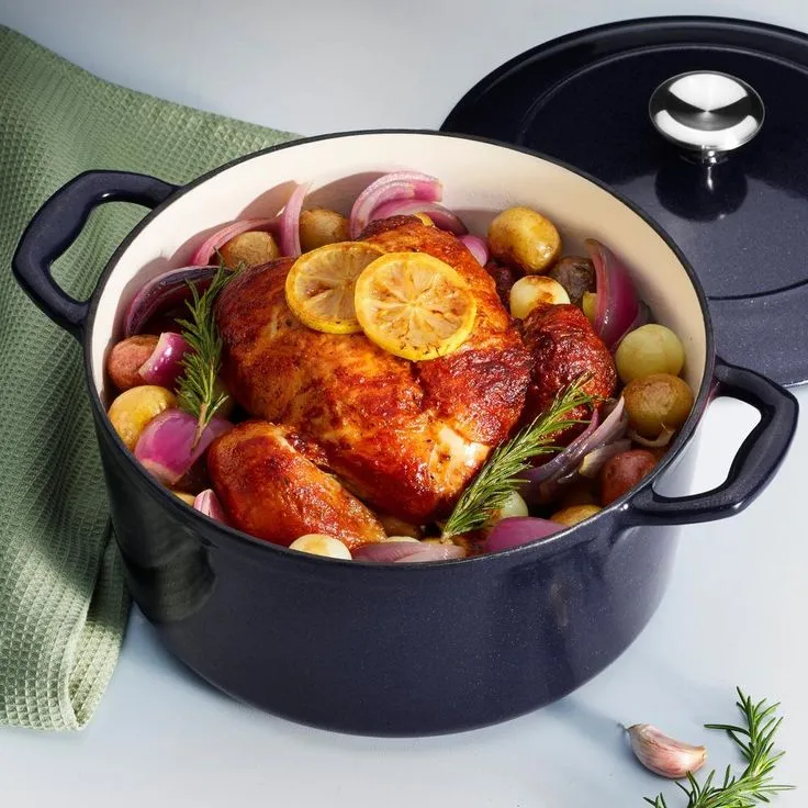 Gourmet 5.5 qt. Round Porcelain-Enameled Cast Iron Dutch Oven in Majolica Red with Lid, photo 10 of 11