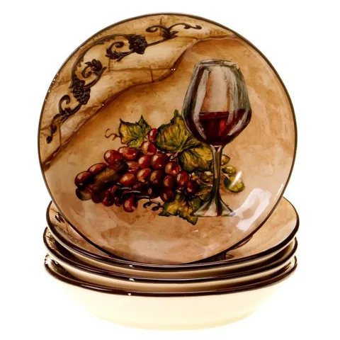 The Tuscan View Collection Beige Salad and Pasta Bowl (Set of 4)