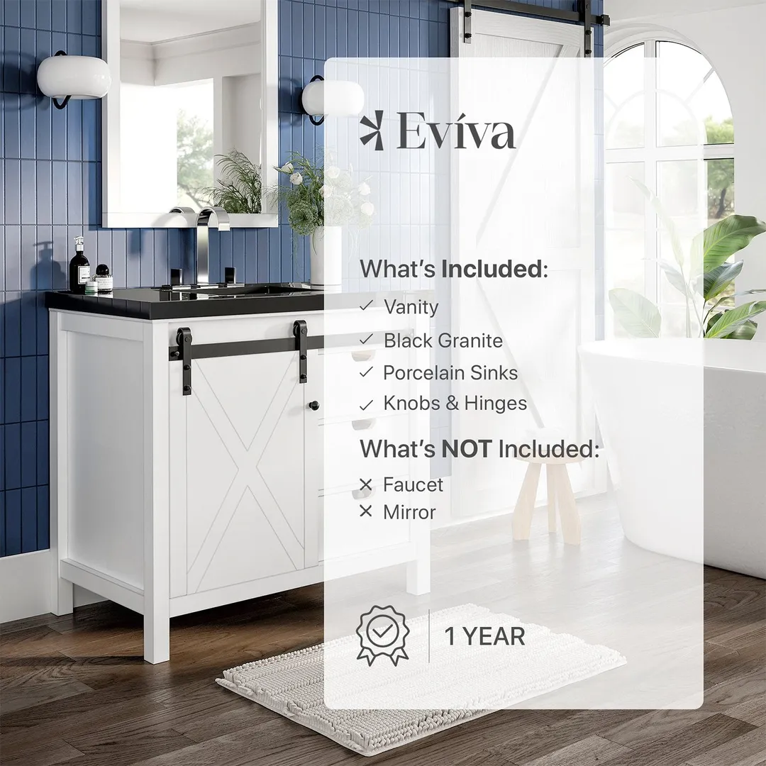 Eviva Dallas 36 in. W x 22 in. D x 34 in. H Bath Vanity in White with Black Granite Top and Black Sink, photo 7 of 7