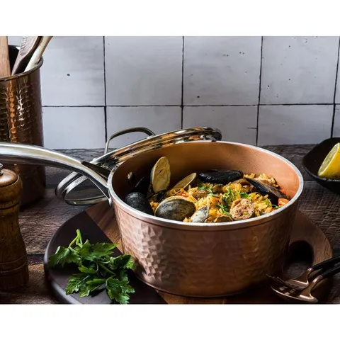 Hammered Copper 2.5 qt. Aluminum Non-Stick Stock Pot with Glass Lid