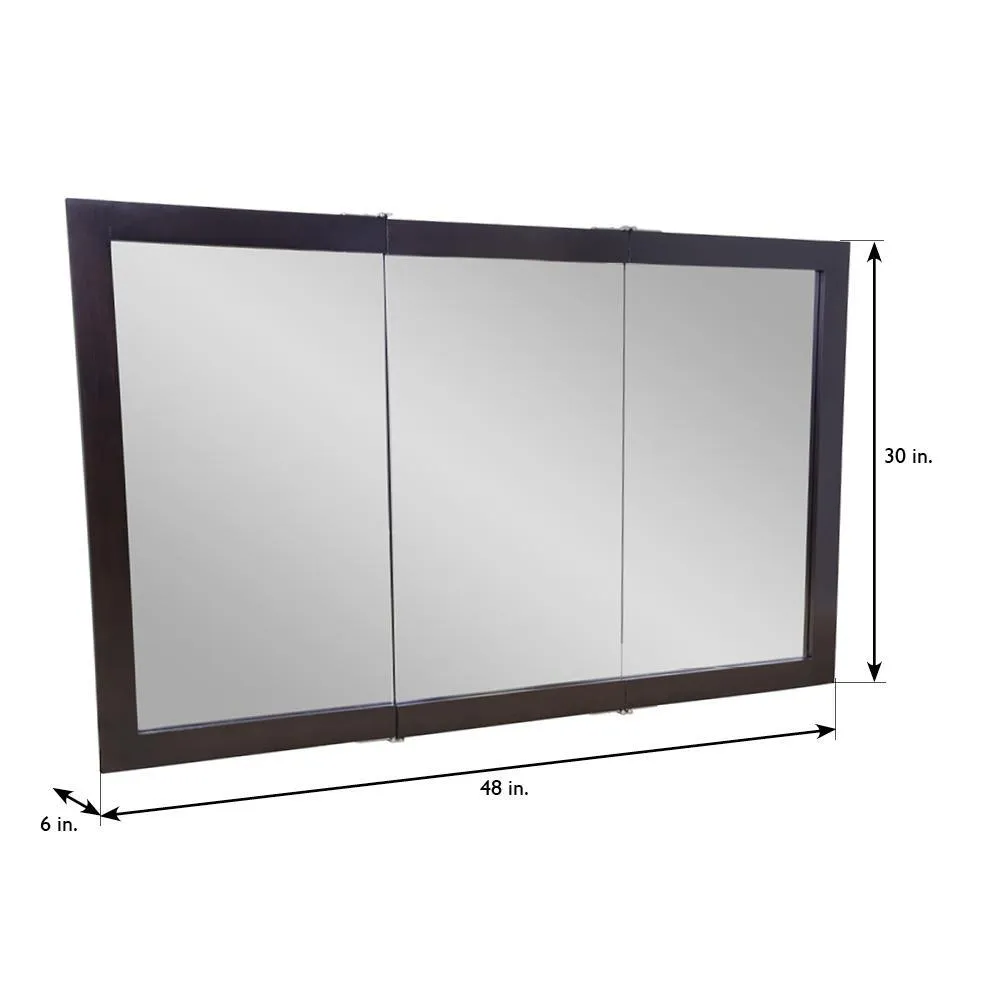 Ventura 48 in. W x 30 in. H x 6 in. D Framed Tri-View Surface-Mount Bathroom Medicine Cabinet in Espresso, photo 2 of 11
