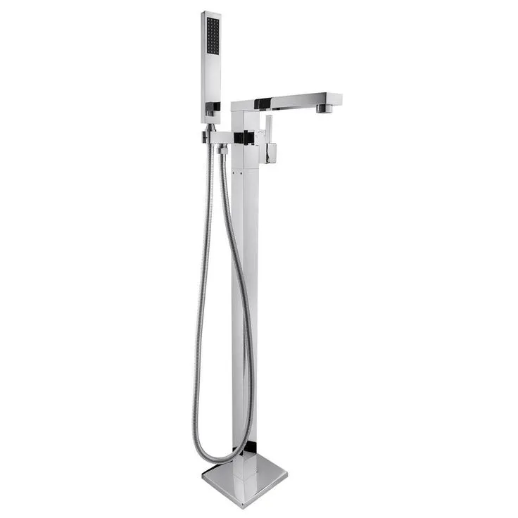 1-Handle Freestanding Floor Mount Roman Tub Faucet Bathtub Filler with Hand Shower in Chrome, photo 5 of 8