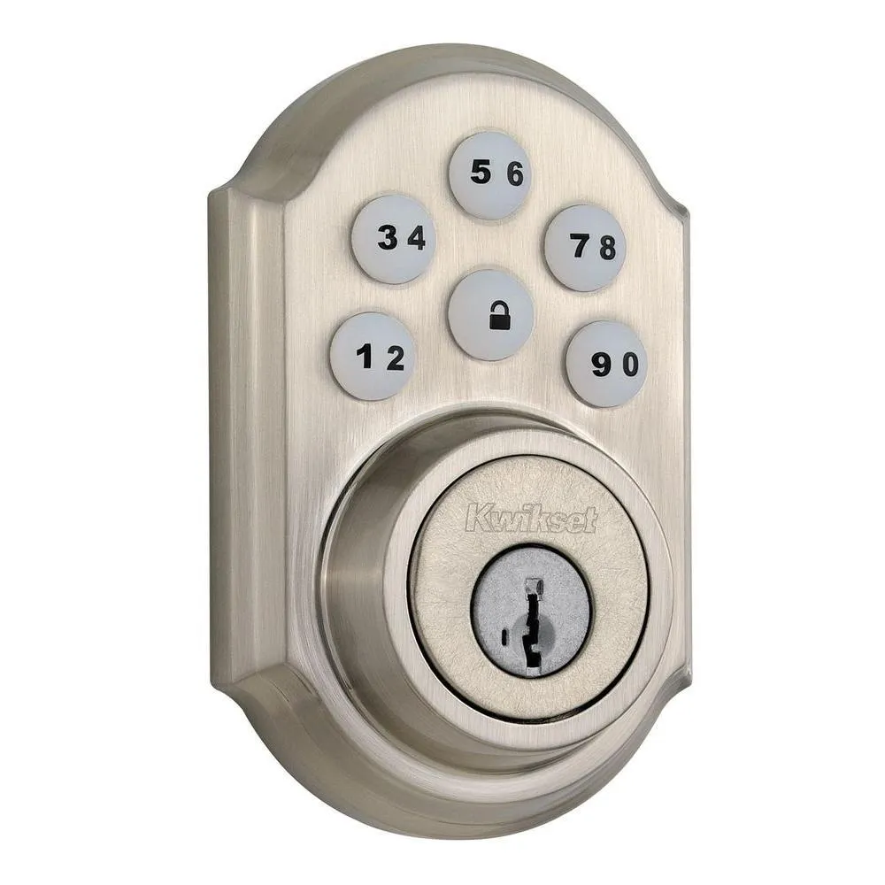 Kwikset SmartCode 909 Satin Nickel Single Cylinder Electronic Deadbolt Featuring SmartKey Security and Tustin Passage Lever, photo 4 of 14