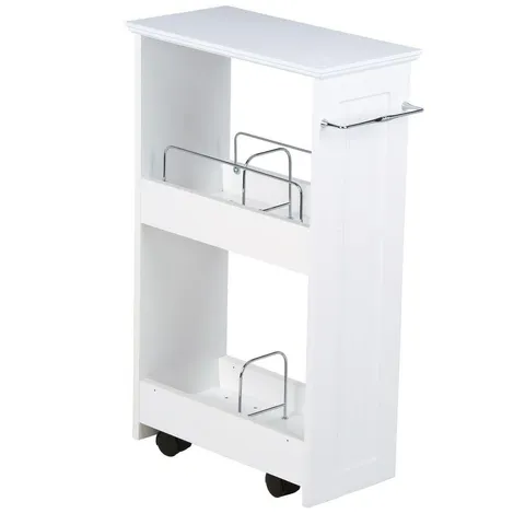 Slimline 16 in. W Rolling Floor Wood Storage Shelf in White