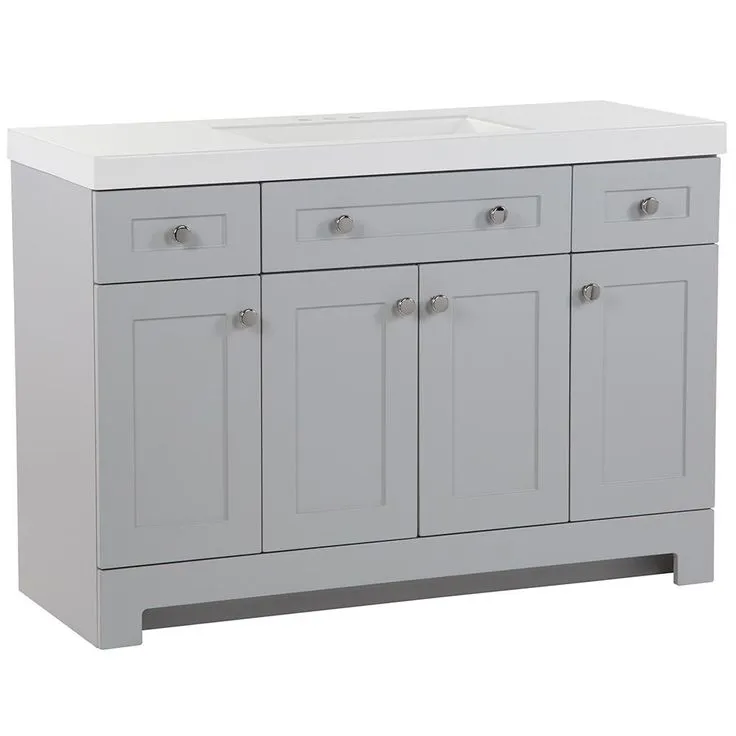 Everdean 48.5 in. W x 18.75 in. D Vanity in Pearl Gray with Cultured Marble Vanity Top in White with White Sink, photo 3 of 11