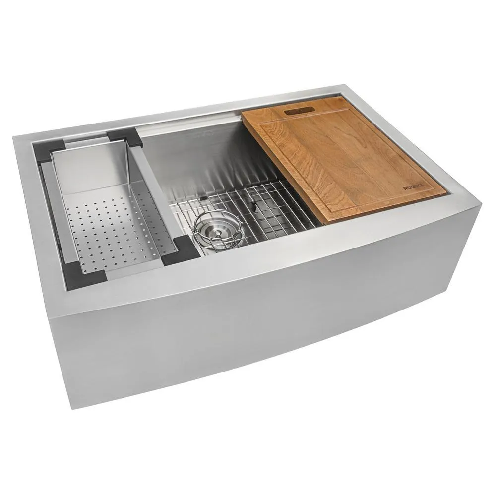 Apron-Front Stainless Steel 30 in. 16-Gauge Workstation Single Bowl Farmhouse Kitchen Sink, photo 2 of 13