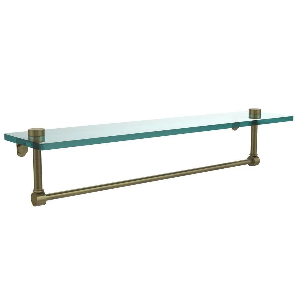 22 in. L x 5 in. H x 5 in. W Clear Glass Vanity Bathroom Shelf with Towel Bar in Satin Nickel, photo 11 of 15