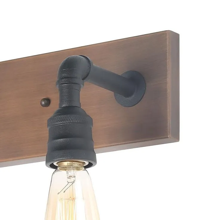 LNC Wayner 3-Light Black Farmhouse Bath Vanity Light Water Pipe Wall Sconce with Painted Chesnut Wood Accent LED Compatible, photo 11 of 11