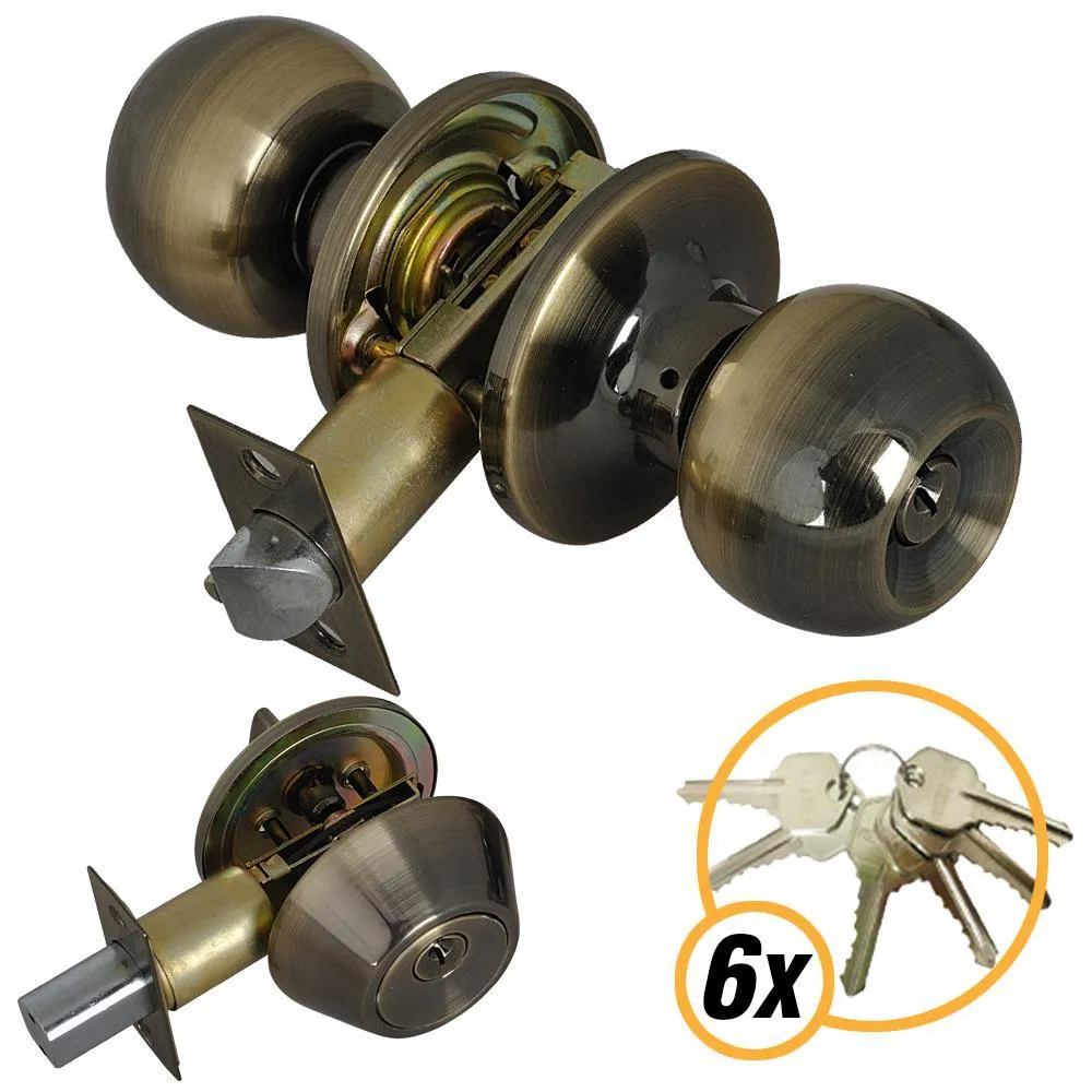 Black Entry Door Knob Combo Lock Set with Deadbolt and 6 Keys, photo 3 of 5