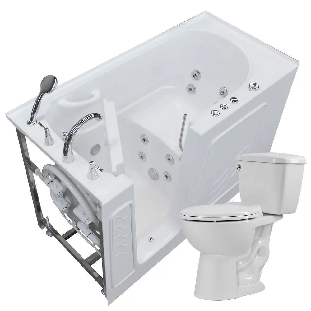 Universal Tubs 52.8 in. Walk-In Whirlpool Bathtub in White with 1.6 GPF Smart Toilet Combo, Left Drain, photo 12 of 23
