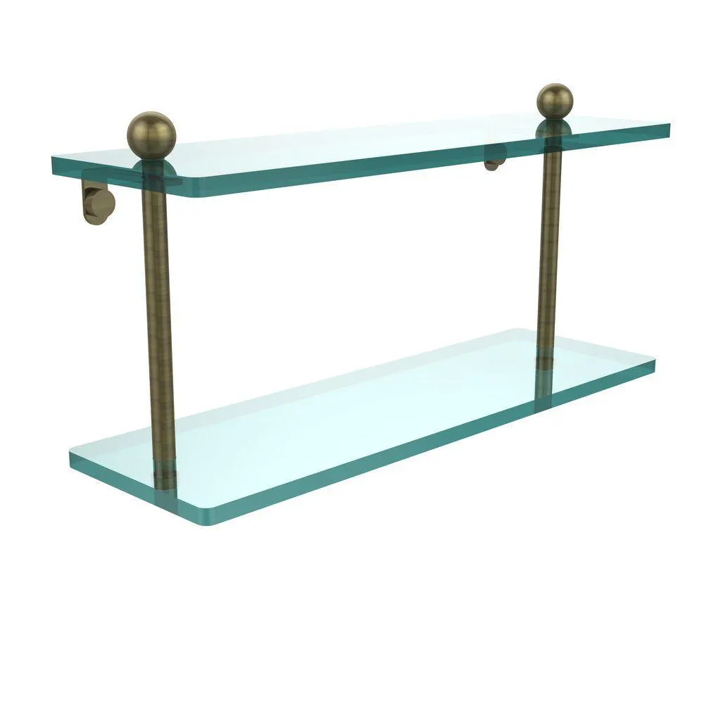 Allied Brass 16 in. L x 8 in. H x 5 in. W 2-Tier Clear Glass Bathroom Shelf in Satin Nickel, photo 14 of 14