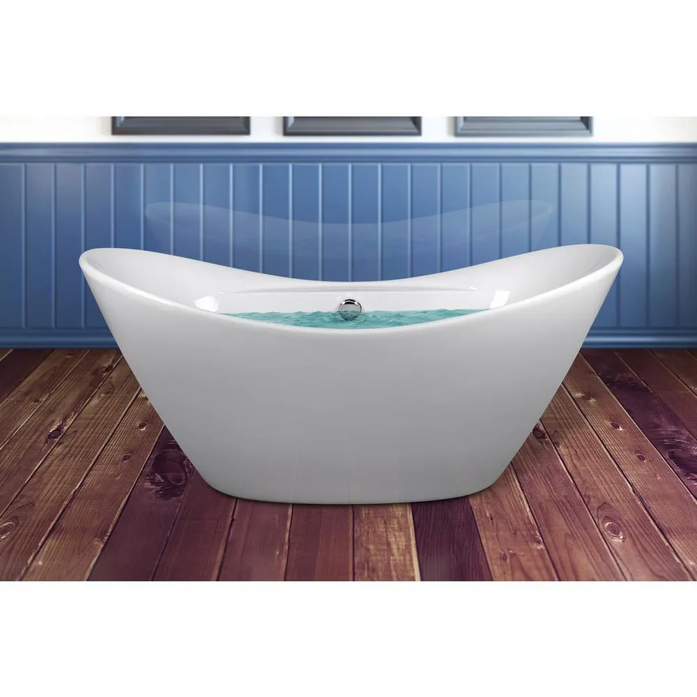 66.96 in. Acrylic Center Drain Oval Double Slipper Flatbottom Freestanding Bathtub in White, photo 2 of 9