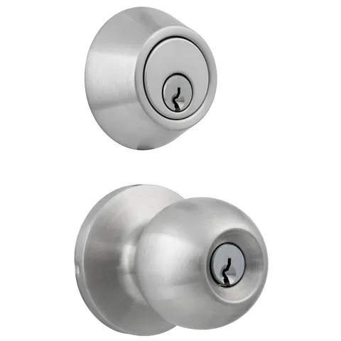 Standard Duty Commercial Satin Chrome Keyed Entry Knob with Single Cylinder Deadbolt Combo