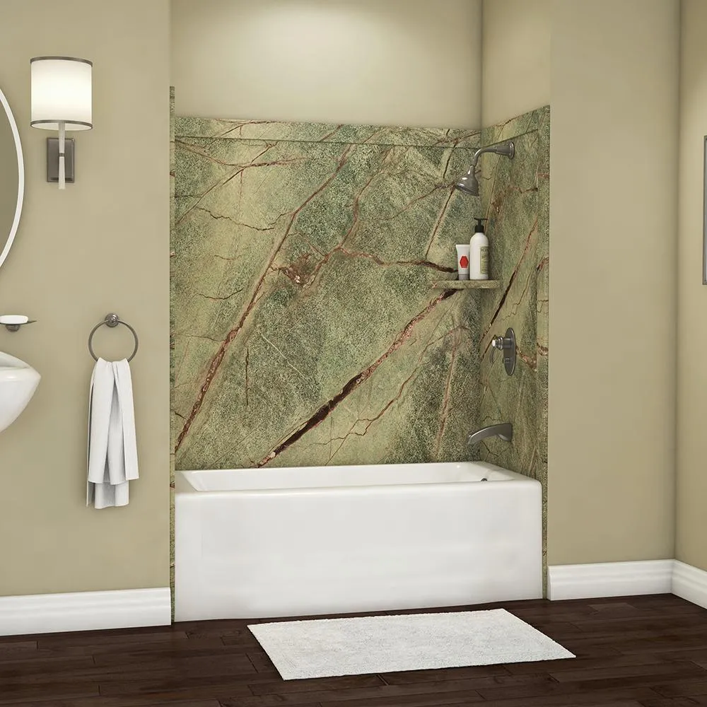 Elite 32 in. x 60 in. x 60 in. 9-Piece Easy Up Adhesive Tub Surround in Calacatta White, photo 12 of 25