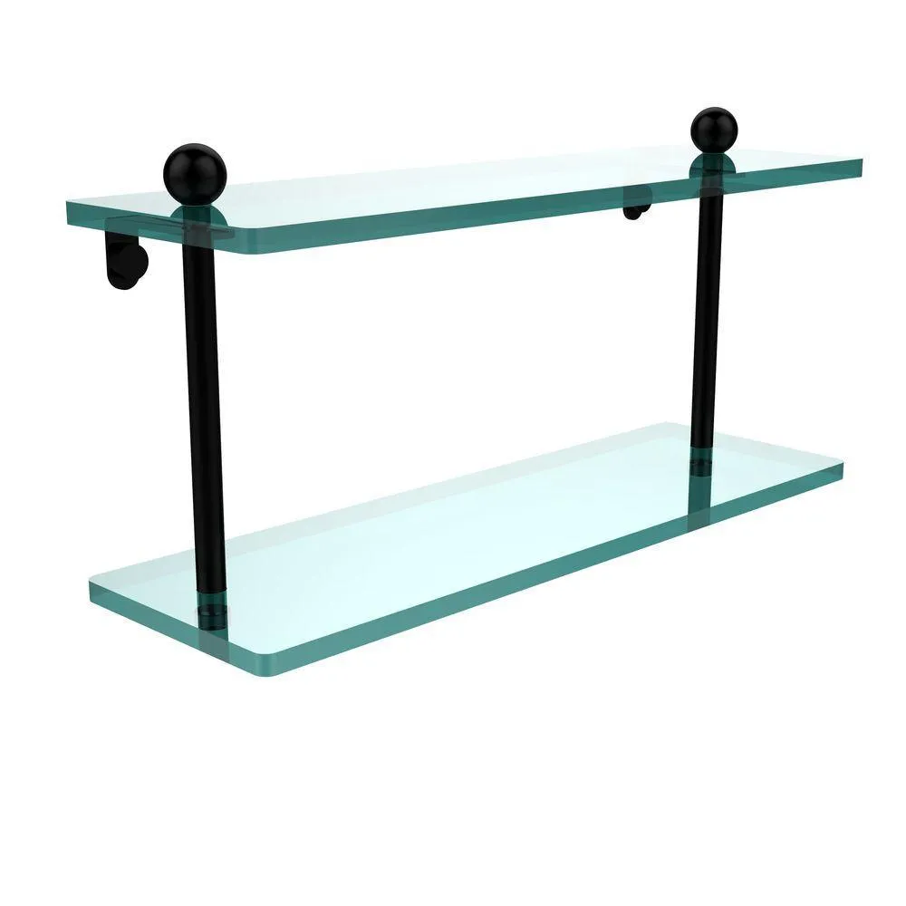Allied Brass 16 in. L x 8 in. H x 5 in. W 2-Tier Clear Glass Bathroom Shelf in Satin Nickel, photo 9 of 14