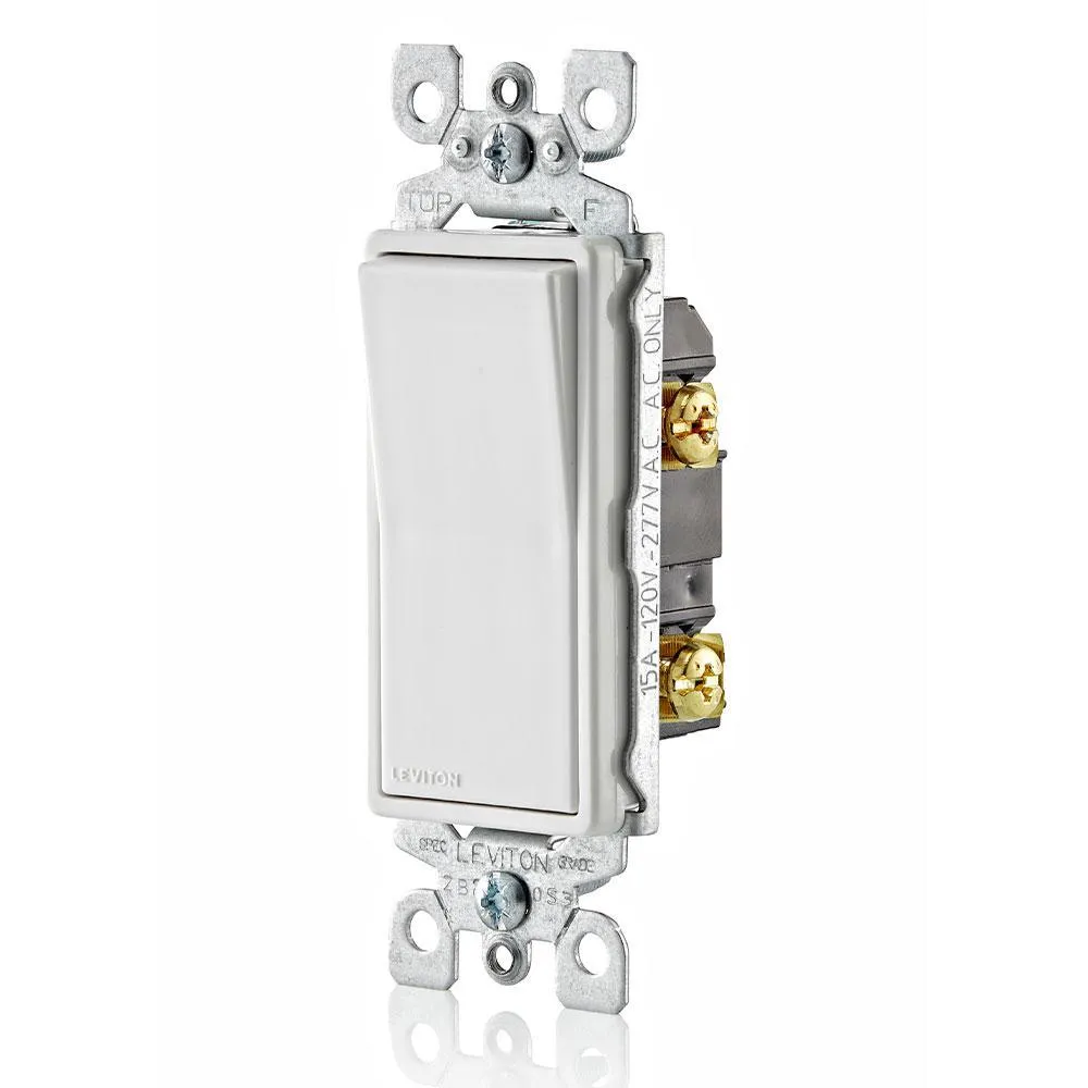 Decora 15 Amp Single Pole Rocker AC Quiet Light Switch, White (10-Pack), photo 2 of 10