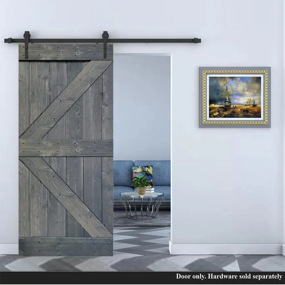 CALHOME 36 in. x 84 in. Gray Knotty Pine Wood Interior Sliding Barn Door Slab, photo 3 of 6