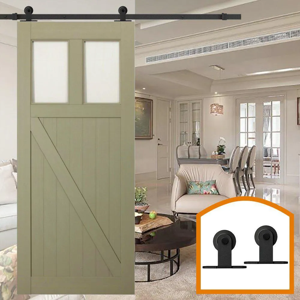 WINSOON 9 ft. /108 in. Top Mount Sliding Barn Door Hardware Track Kit for Single Door with Non-Routed Floor Guide Frosted Black, photo 2 of 7