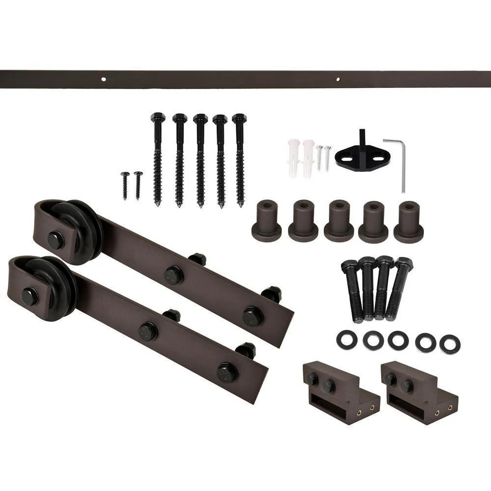 CALHOME Clavos 42 in. x 84 in. Brown Stained Solid Pine Wood Interior Sliding Barn Door with Sliding Door Hardware Kit, photo 3 of 11