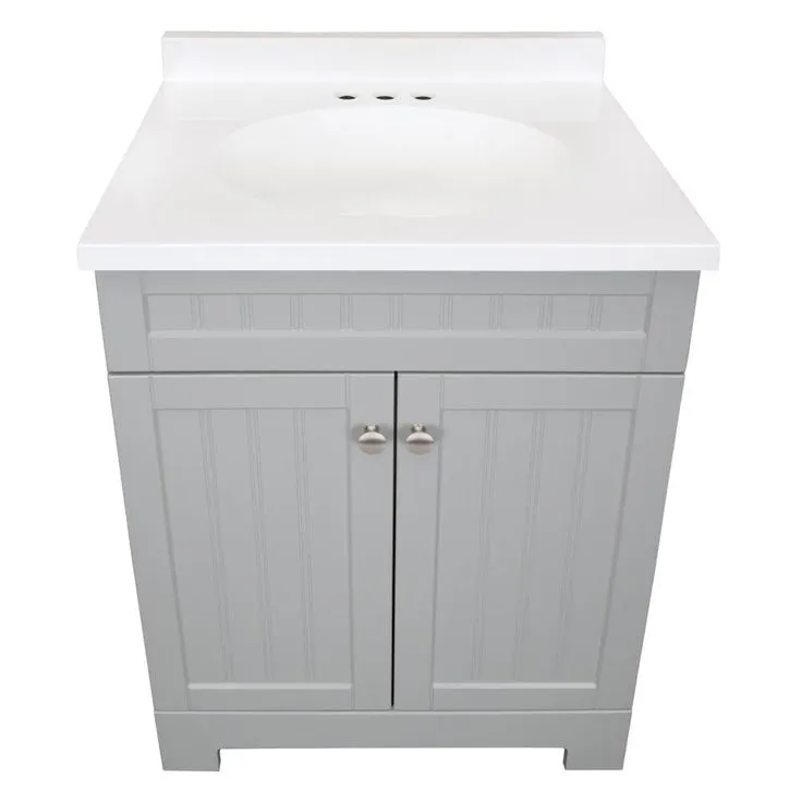 Style Selections Ellenbee 24.5-in Gray Single Sink Bathroom Vanity with White Cultured Marble Top, photo 3 of 9