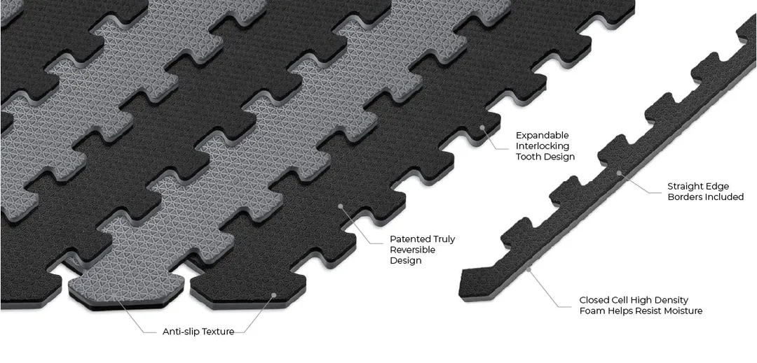 Norsk Black/Blue 24 in. x 24 in. x 0.51 in. Foam Interlocking Reversible Floor Mat (6-Pack), photo 5 of 6