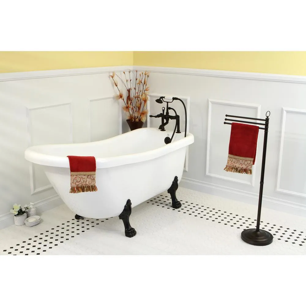 Slipper 5.6 ft. Acrylic Clawfoot Bathtub in White and Faucet Combo in Oil Rubbed Bronze, photo 3 of 7