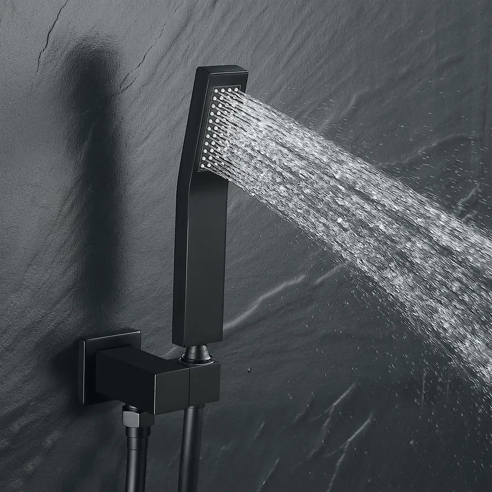 1-Spray Patterns with 2.5 GPM 10 in. Wall Mount Rain Dual Shower Heads in Matte Black, Shower System / Faucet Set, photo 3 of 9