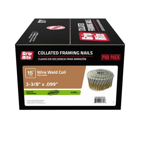 15 Degree Wire Weld Coil Framing Nails Hot Dipped Ring Shank