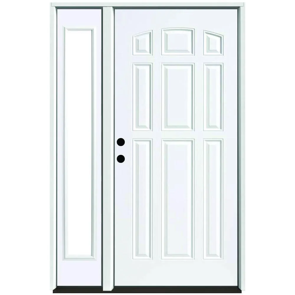 Steves & Sons 53 in. x 80 in. 9-Panel Primed White Right-Hand Steel Prehung Front Door with 14 in. Clear Glass Sidelite 4 in. Wall, photo 5 of 6