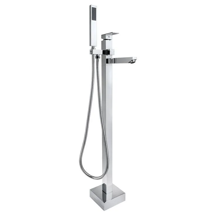 1-Handle Freestanding Floor Mount Roman Tub Faucet Bathtub Filler with Hand Shower in Chrome, photo 3 of 8