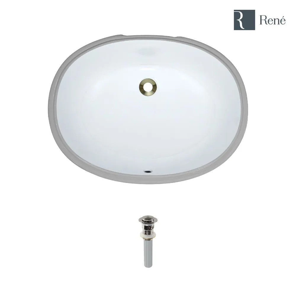 Under-Mount Porcelain Bathroom Sink in White with Pop-Up Drain in Brushed Nickel, photo 3 of 8