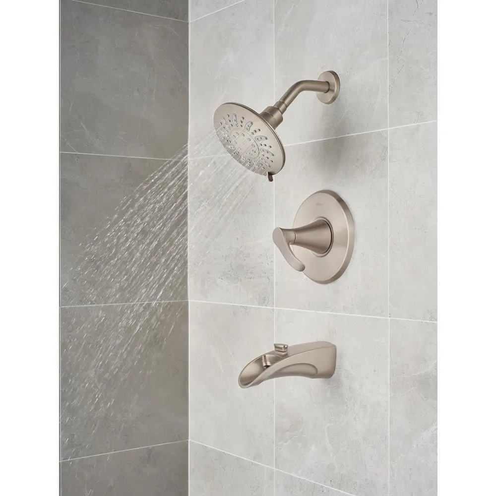 Brea Single-Handle 3-Spray Tub and Shower Faucet in Brushed Nickel with Waterfall Spout (Valve Included), photo 4 of 10