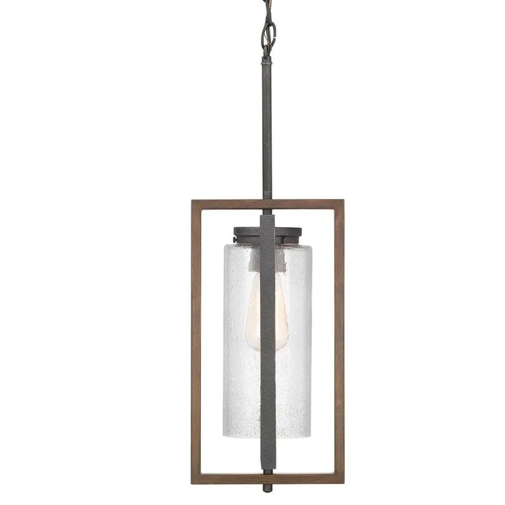Palermo Grove Gilded Iron 1-Light Hanging Outdoor Lantern with Walnut Wood Accents, photo 2 of 3