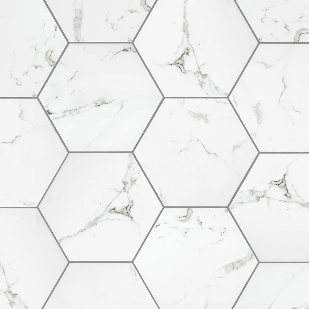 Merola Tile Timeless Calacatta Hex 8-5/8 in. x 9-7/8 in. Porcelain Floor and Wall Tile (11.56 sq. ft. / Case), photo 6 of 20