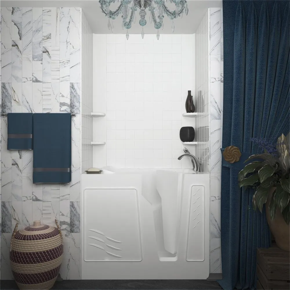 Universal Tubs Rampart 3.9 ft. Walk-in Whirlpool and Air Bathtub with 4 in. Tile Easy Up Adhesive Wall Surround, Right Drain, White, photo 6 of 42