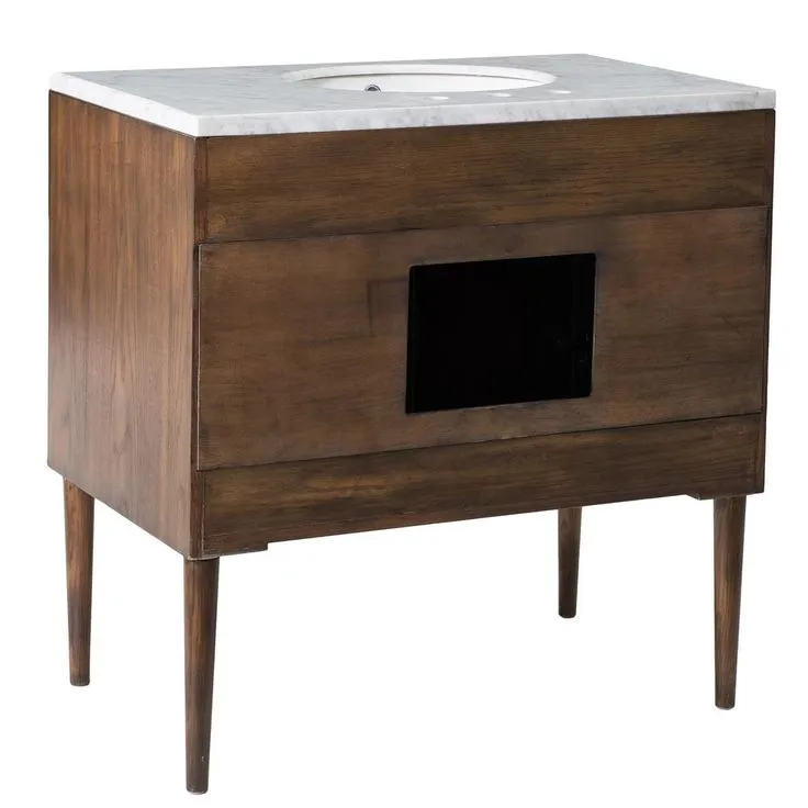Wyatt 36 in. W x 22.05 in. D x 35.75 in. H Brown Single Sink Bathroom Vanity with White Carrara Marble Vanity Top, photo 6 of 6