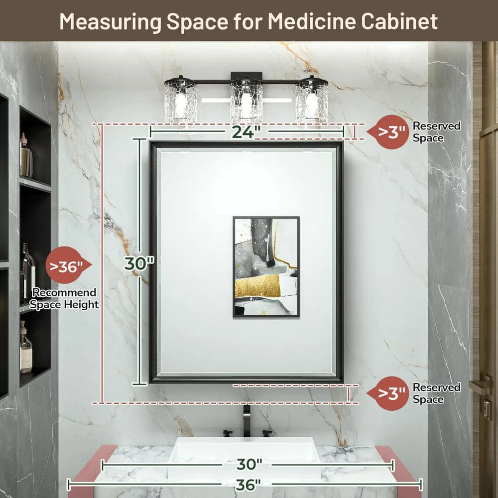 KeonJinn 24 in. W x 30 in. H Rectangular Brass Aluminum Alloy Black Framed Recessed/Surface Mount Medicine Cabinet with Mirror, photo 3 of 10