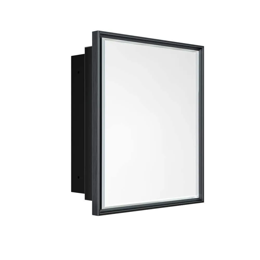 KeonJinn 24 in. W x 30 in. H Rectangular Brass Aluminum Alloy Black Framed Recessed/Surface Mount Medicine Cabinet with Mirror, photo 4 of 10