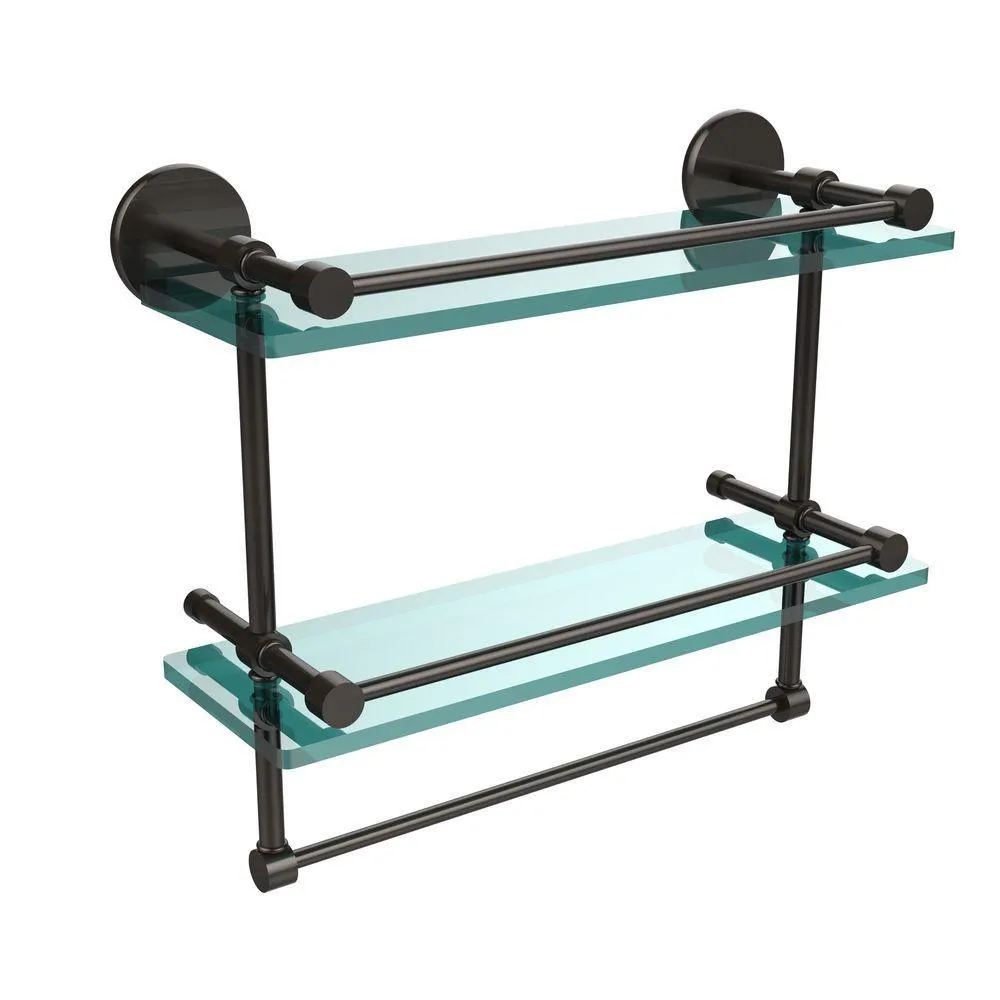 Allied Brass 16 in. L x 12 in. H x 5 in. W 2-Tier Gallery Clear Glass Bathroom Shelf with Towel Bar in Matte Black, photo 8 of 14