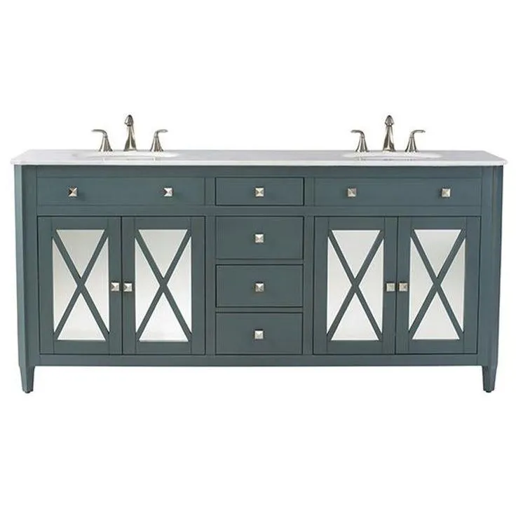 Barcelona 73 in. W x 22 in. D Double Bath Vanity in White with Granite Vanity Top in Grey and White Sink, photo 2 of 5