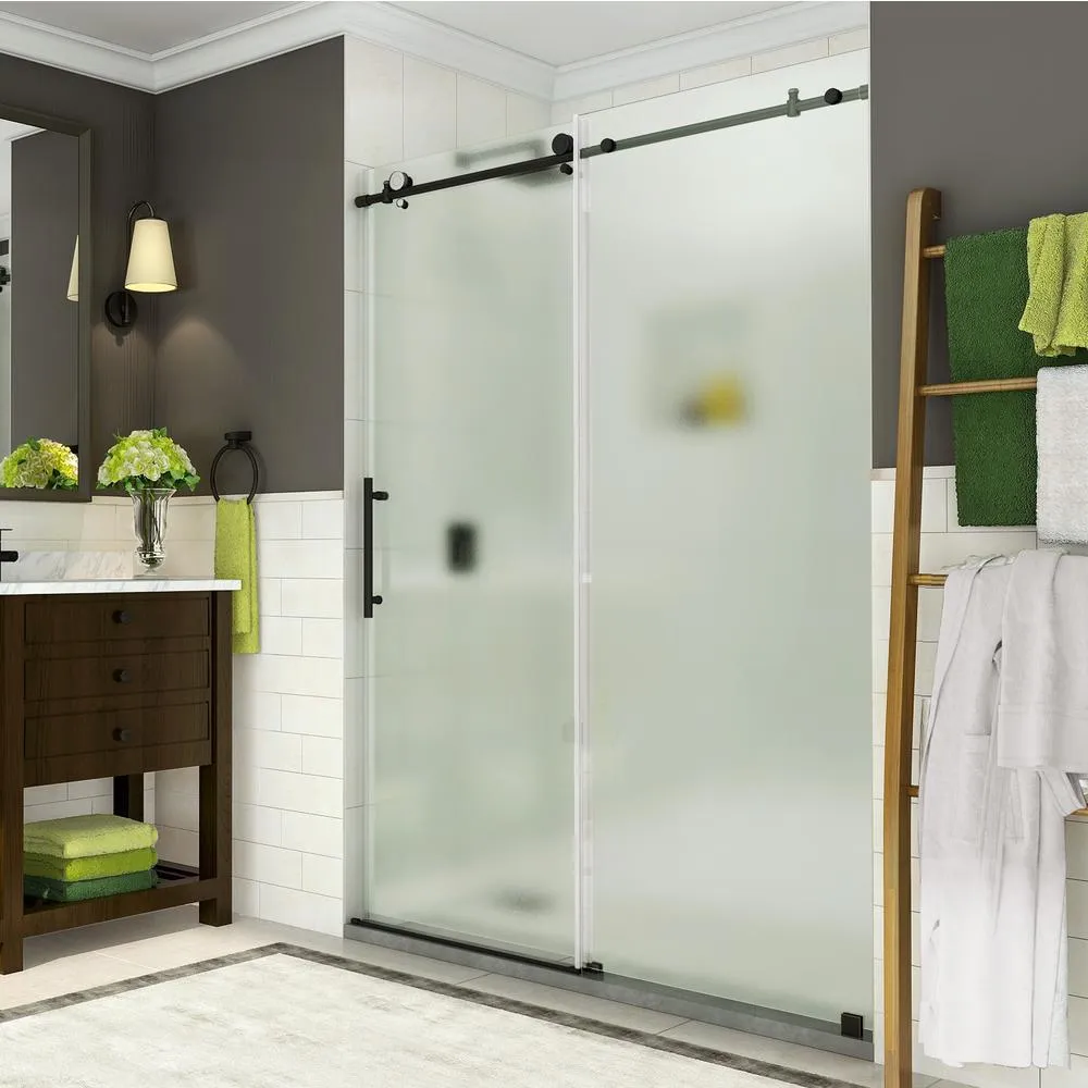 Coraline 56 in. to 60 in. x 76 in. Frameless Sliding Shower Door in Matte Black, photo 9 of 13