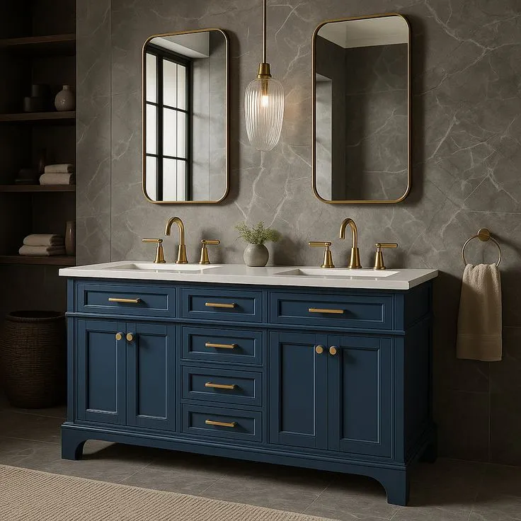 Home Decorators Collection Melpark 60-Inch Grayish Blue Double Sink Vanity with Cultured Marble Top, photo 3 of 3