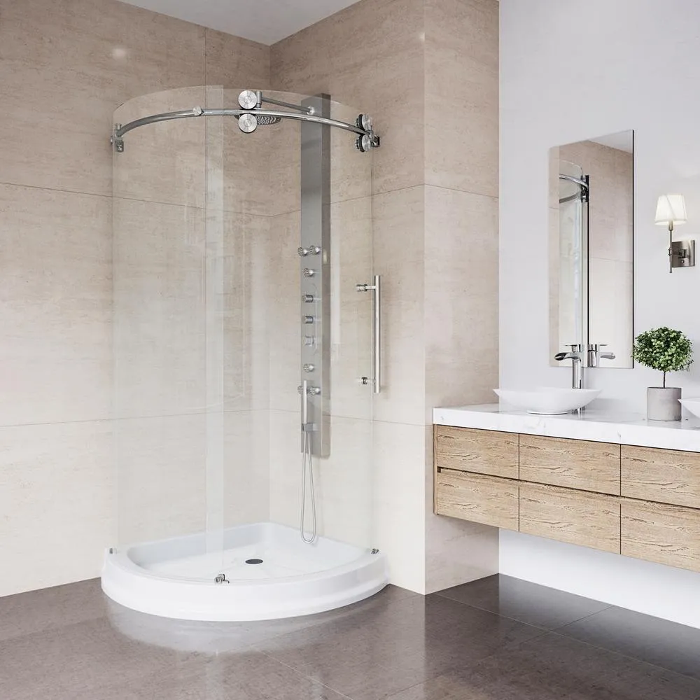 Sanibel 40.5 in. x 79.5 in. Frameless Bypass Shower Enclosure in Stainless Steel with Right Door Opening and Base, photo 2 of 12