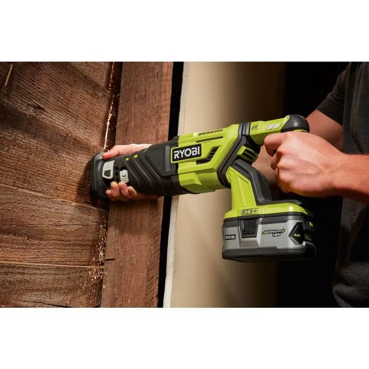 RYOBI 18-Volt ONE+ Cordless Brushless Reciprocating Saw with Wood Cutting Blade with 2.0 Ah Battery and Charger Kit, photo 9 of 11