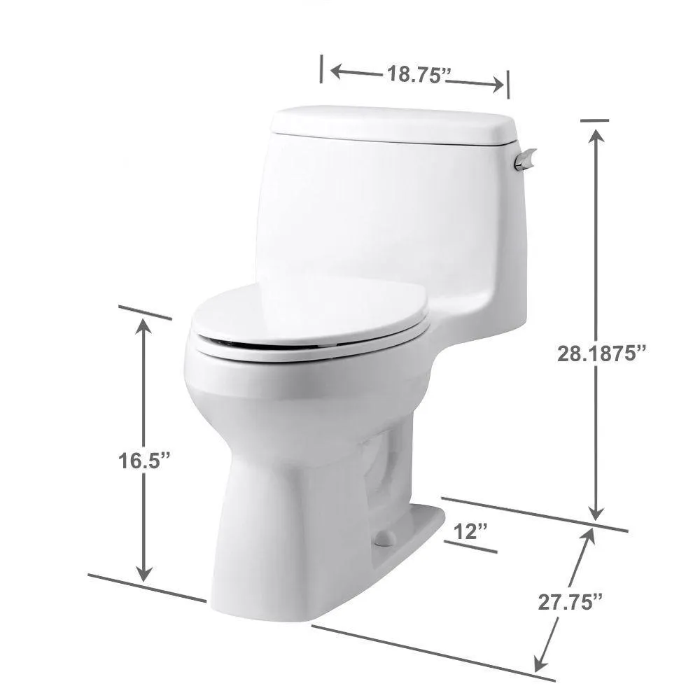 Santa Rosa Comfort Height 1-Piece 1.28 GPF Compact Single Flush Elongated Toilet in White, Seat Included (3-Pack), photo 9 of 10
