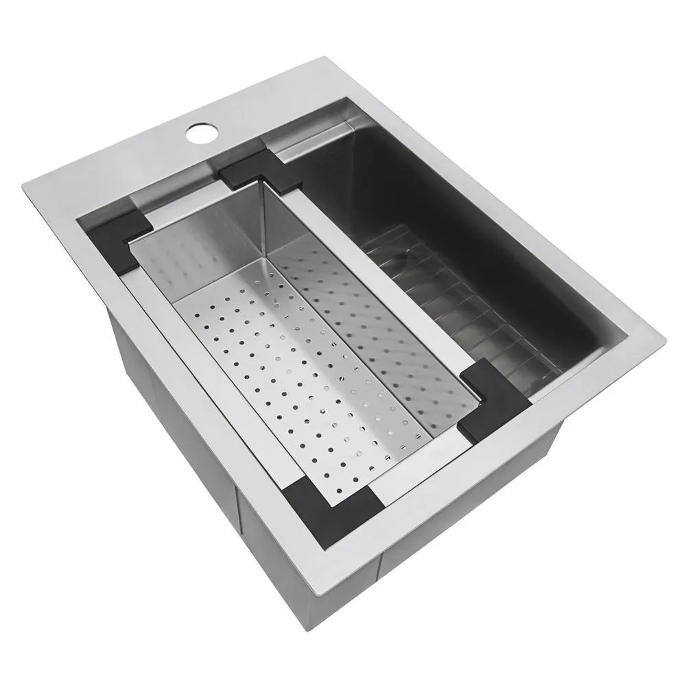 Workstation Drop-in Stainless Steel 15 in. x 20 in. Topmount Bar Prep RV Kitchen Sink 16-Gauge Single Bowl, photo 3 of 13